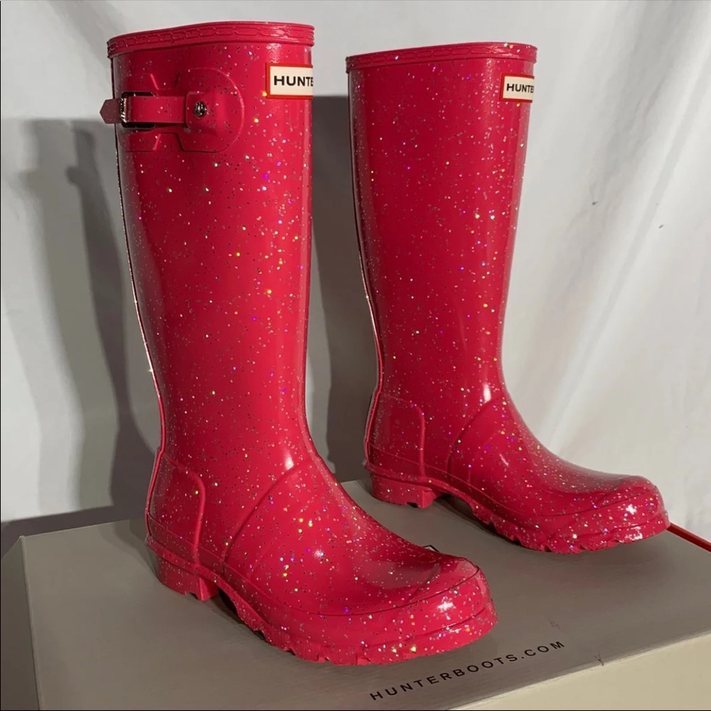 Hunter Original Gloss Giant Cosmic Glitter Pink High Top Boots - Womans 5.5 6.5 - Picture 6 of 7